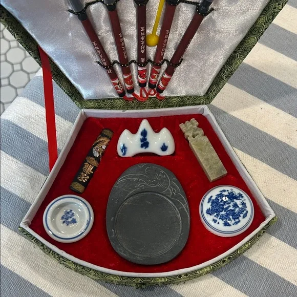 Vintage Calligraphy Set with Green and Red Case